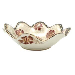 Antique Porcelain Bowl Hand Painted Scalloped Edge Floral Pattern